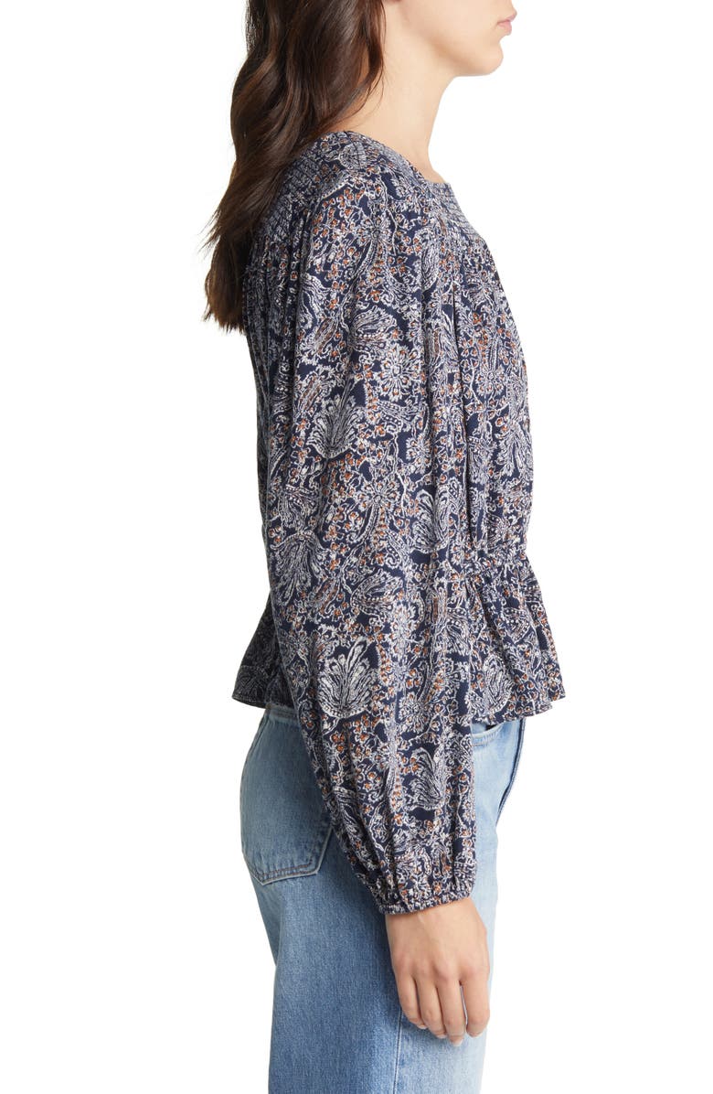 Treasure & Bond Long Sleeve Peplum Top, Alternate, color, Navy Antique Floral