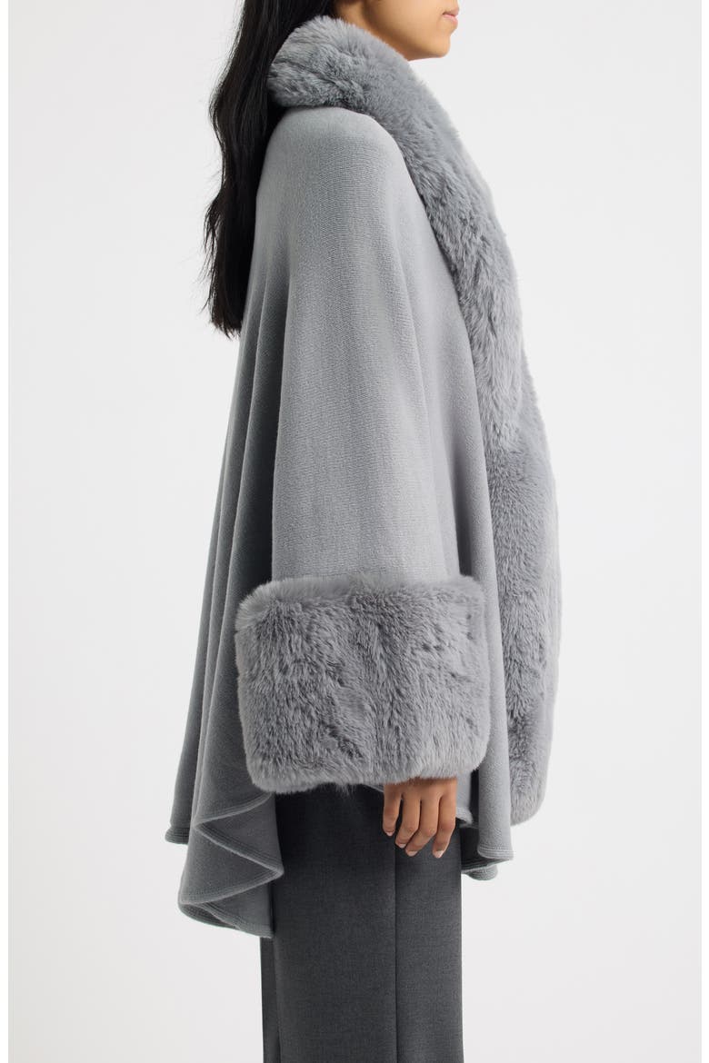 Faux Fur Trim Knit Ruana, Alternate, color, GREY