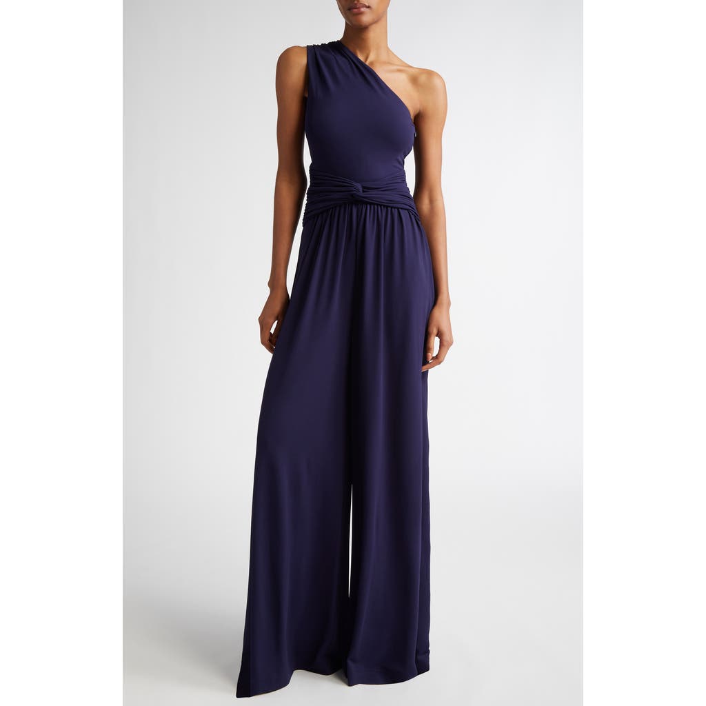 Michael Kors One-shoulder Jersey Jumpsuit In Maritime