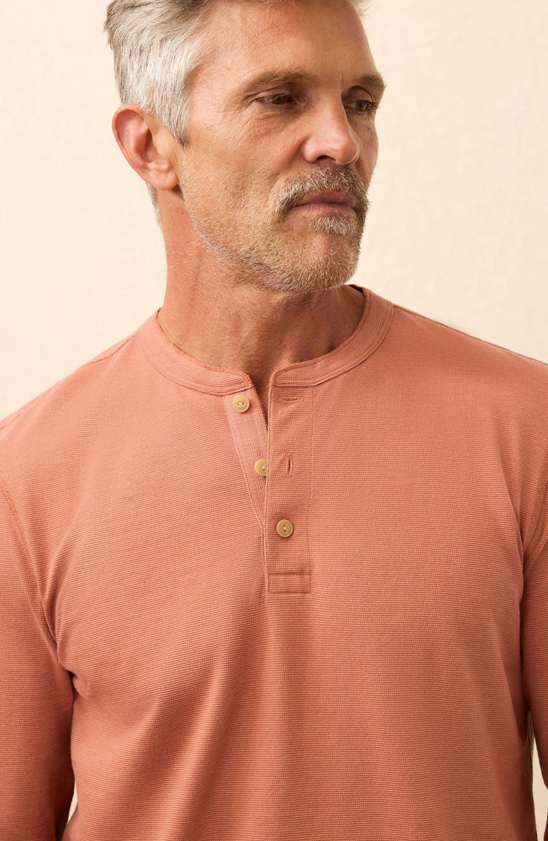 Faherty Long Sleeve Waffle Henley, Alternate, color, Dusty Sienna