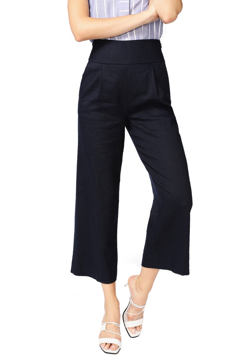 Linen Blend Crop Wide Leg Trousers, Main, color, BLUE NIGHT