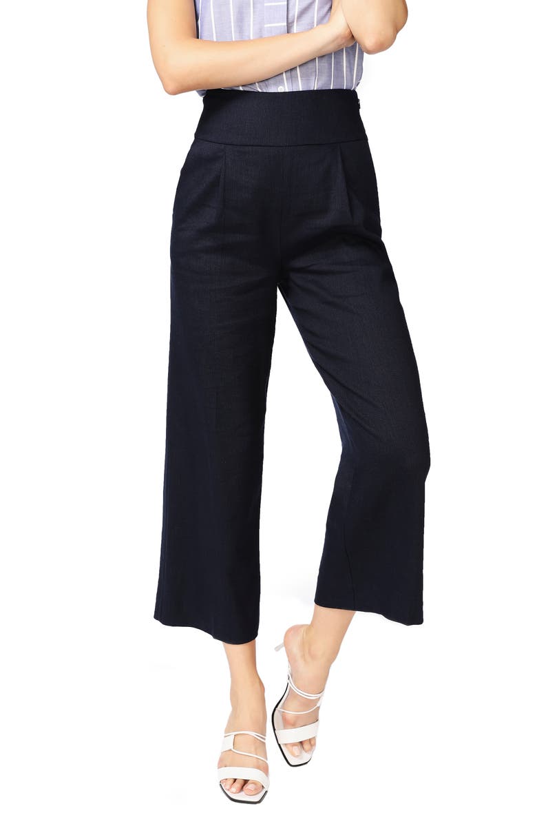 Court & Rowe Linen Blend Crop Wide Leg Trousers, Main, color, Blue Night