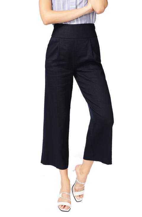 Linen Blend Crop Wide Leg Trousers