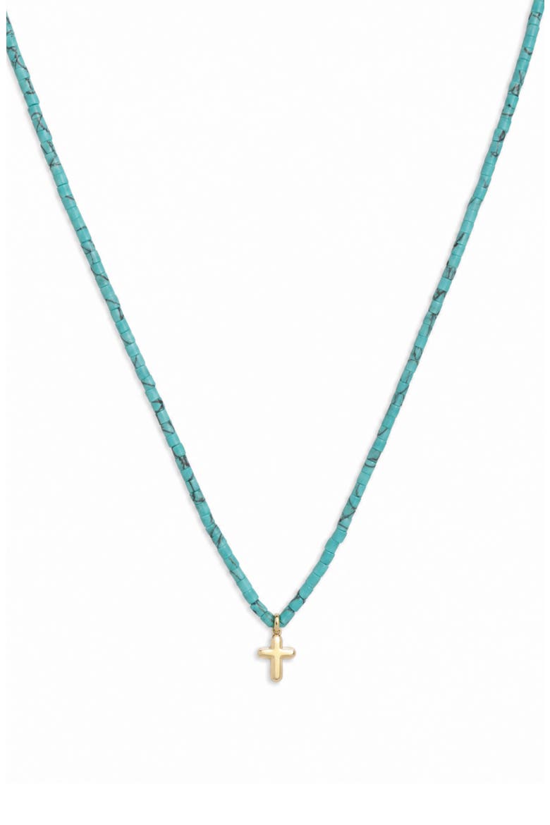 Turquoise Bead Puffy Cross Pendant Necklace, Main, color, GOLD/ TURQUOISE
