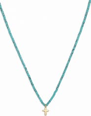 Argento Vivo Sterling Silver Turquoise Bead Puffy Cross Pendant Necklace