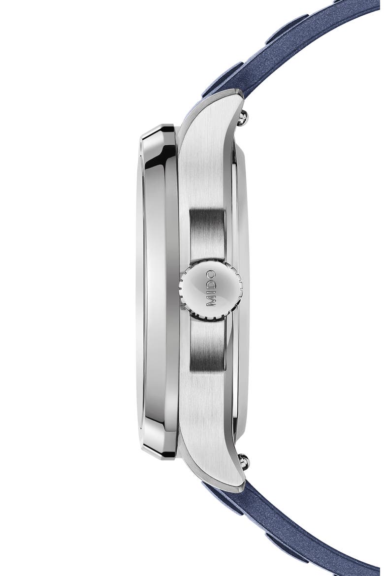Multifort Square Automatic Rubber Strap Watch, 40mm, Alternate, color, BLUE
