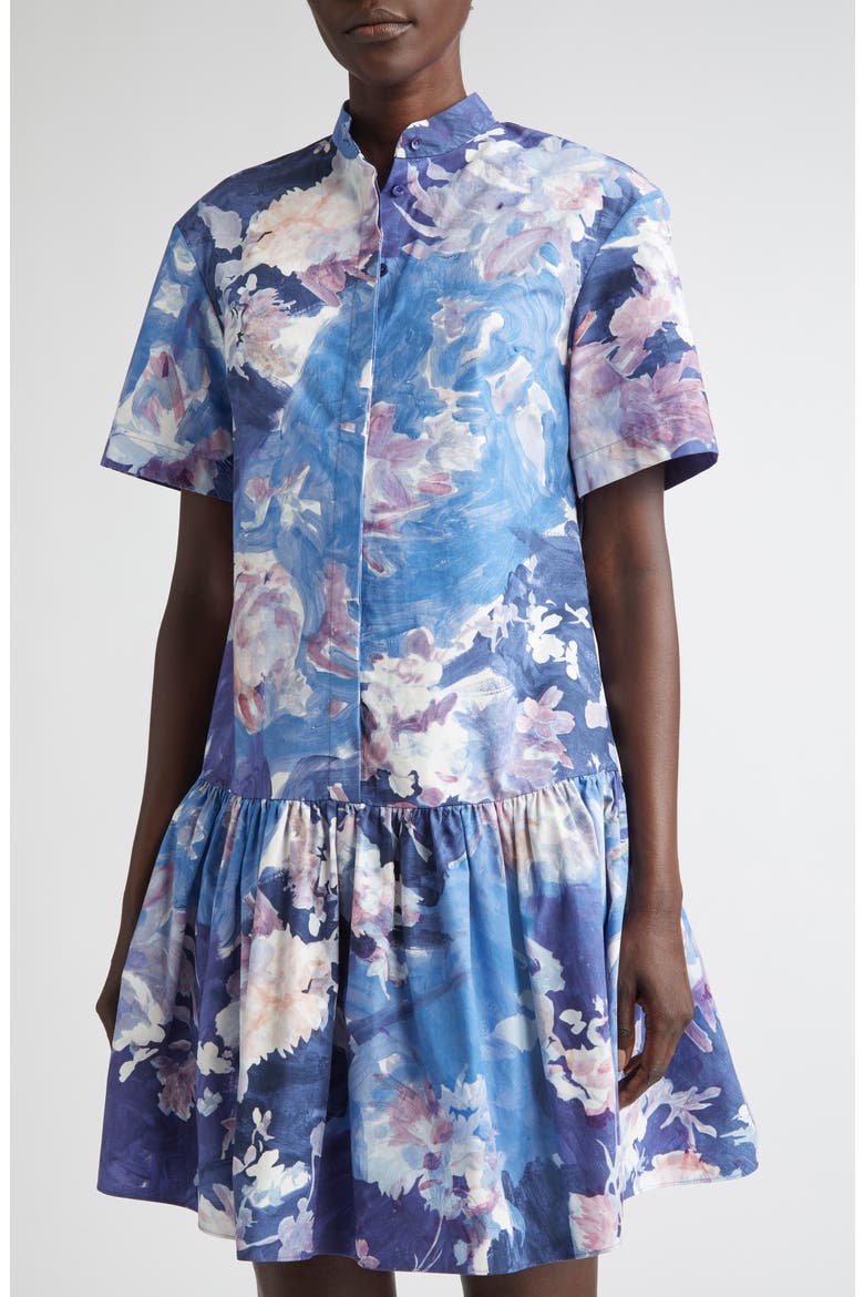 Short Sleeve Cotton Poplin Mini Shirtdress, Alternate, color, ARTIST GARDEN PALE COBALT