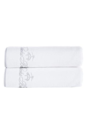 Brooks Brothers Contrast Frame 2 Piece Turkish Cotton Bath Towel Set Bedding In White