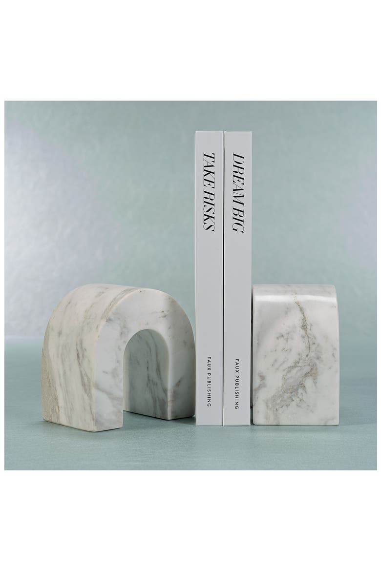 Martil Set of 2 Marble Bookends, Alternate, color, WHITE