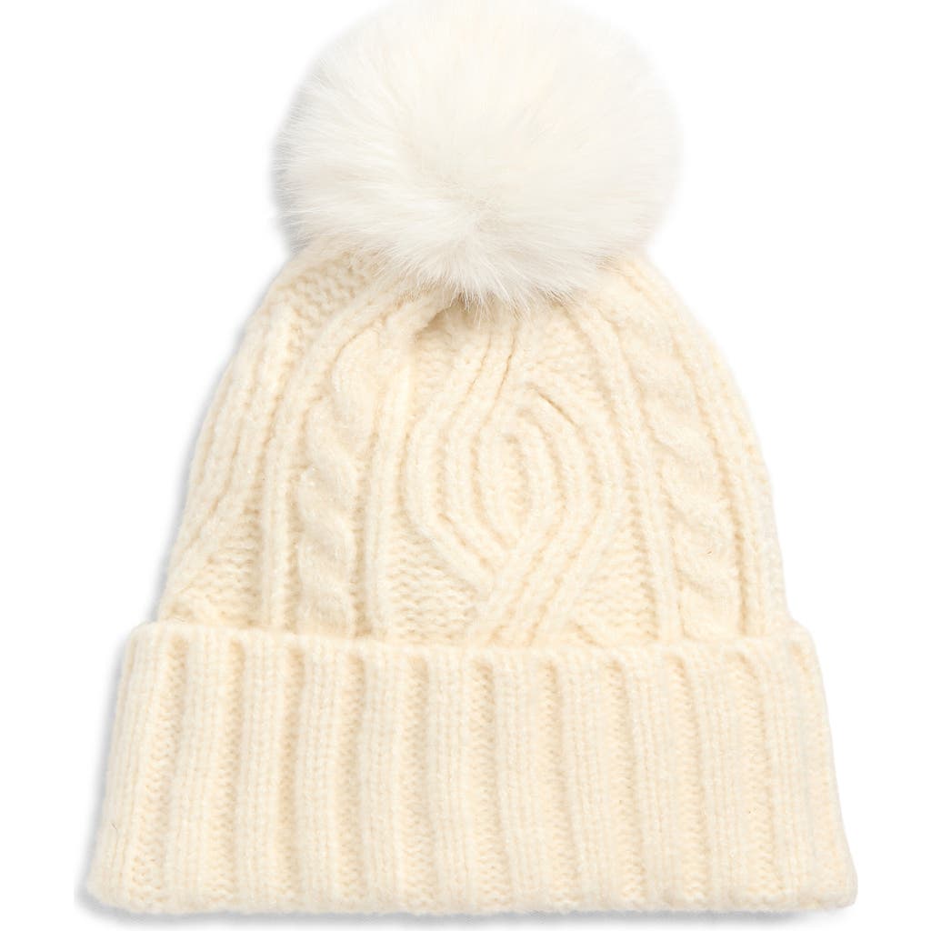 Treasure & Bond Cable Stitch Pom Beanie in Ivory  product