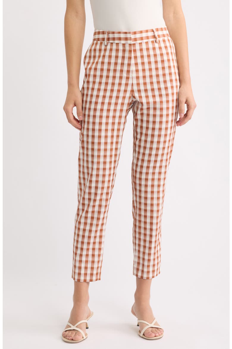 Gingham Check Slim Leg Pants, Main, color, CINNAMON IVORY