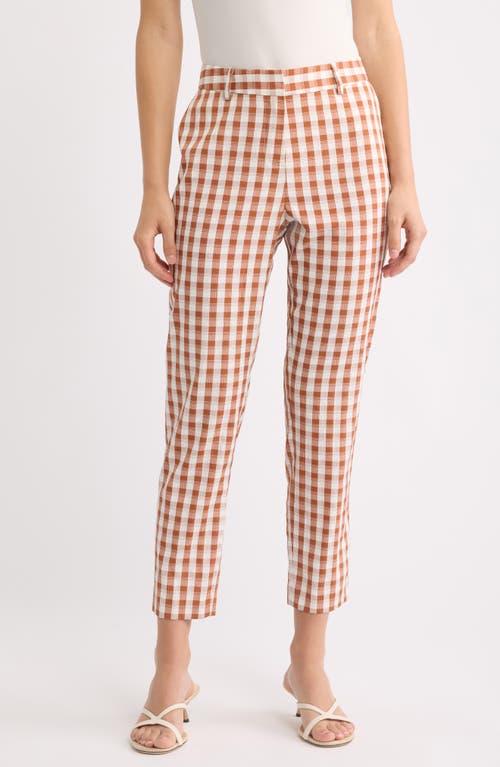 Tahari ASL Gingham Check Slim Leg Pants in Cinnamon Ivory at Nordstrom, Size 4