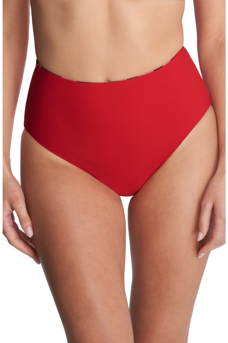 Reversible High Waist Bikini Bottoms, Alternate, color, CAMEL ZEBRA / POINSETTIA