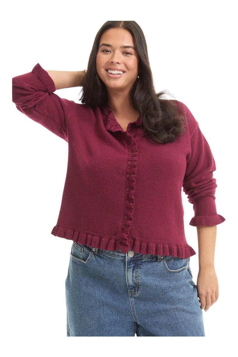 Ruffle Hem Buttoned Sweater (plus), Main, color, ZINFANDEL
