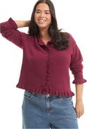 June & Vie Ruffle Hem Buttoned Sweater (plus)