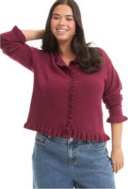 June & Vie Ruffle Hem Buttoned Sweater (plus)