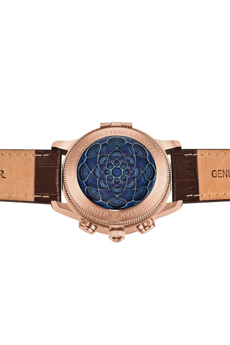 Apostle Leather-Band Watch w/ Day/Date, Alternate, color, Rose Gold/Brown