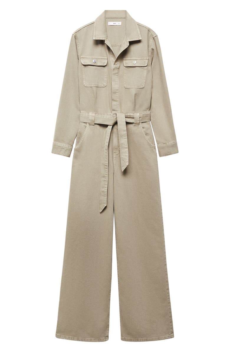 MANGO Belted Long Sleeve Denim Jumpsuit, Alternate, color, 