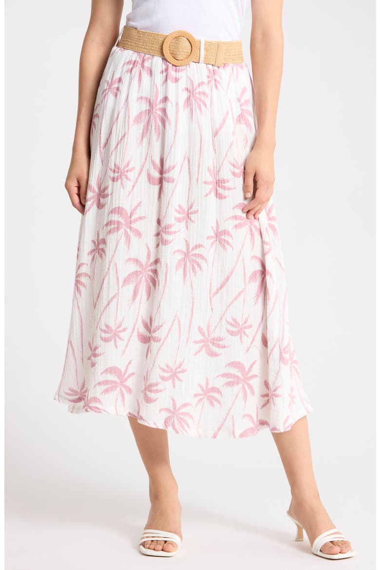 Palm Tree Belted Cotton Gauze Skirt, Main, color, LILAS