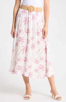 Palm Tree Belted Cotton Gauze Skirt