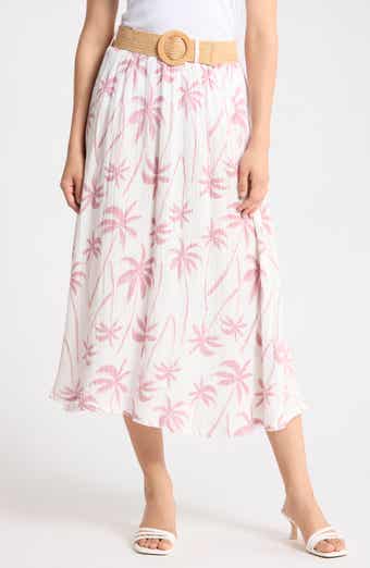 Palm Tree Belted Cotton Gauze Skirt