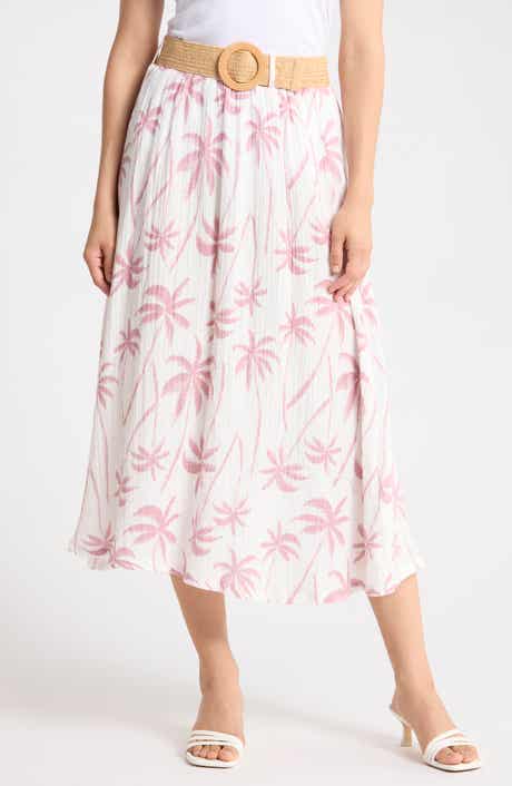 Palm Tree Belted Cotton Gauze Skirt