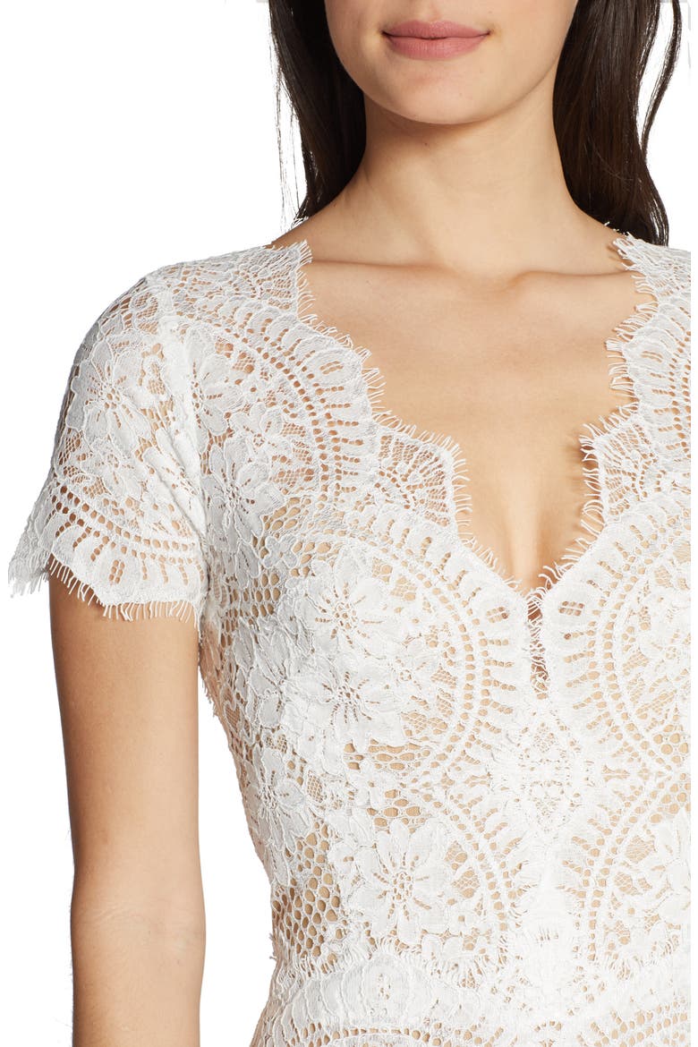 Back Cutout Lace Sheath Wedding Dress, Alternate, color, IVORY