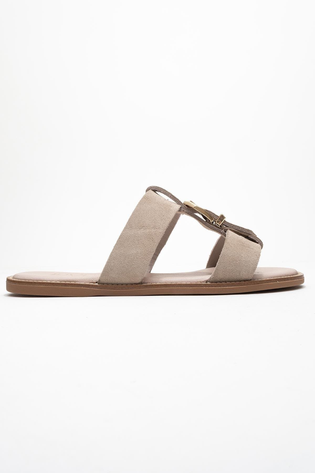 Sveta Leather Buckled Sandal, Alternate, color, Beige Suede Leather