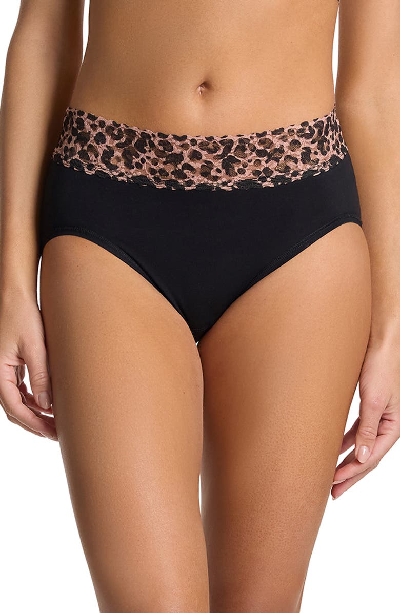 Hanky Panky Lace Trim Briefs, Main, color, Black/ Pink Leopard