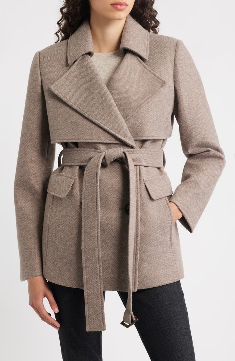 Bernardo Sullivan Double Breasted Belted Coat, Main, color, Oak