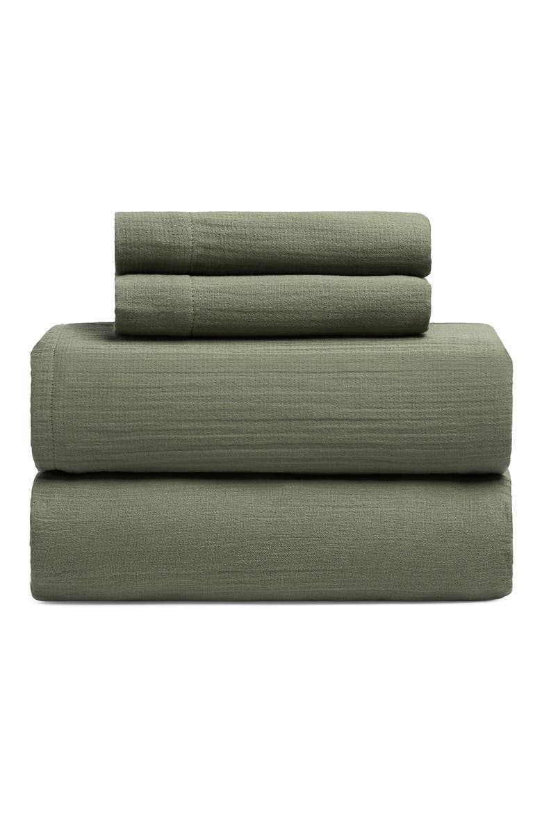 Zen Crinkled Cotton Gauze 4-Piece Sheet Set, Main, color, MATCHA