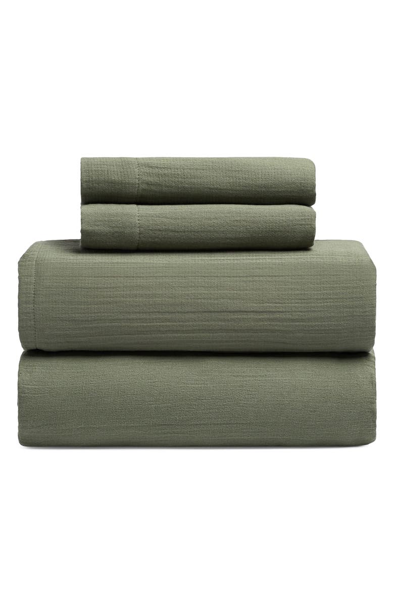 Crane Air Zen Crinkled Cotton Gauze 4-Piece Sheet Set, Main, color, Matcha