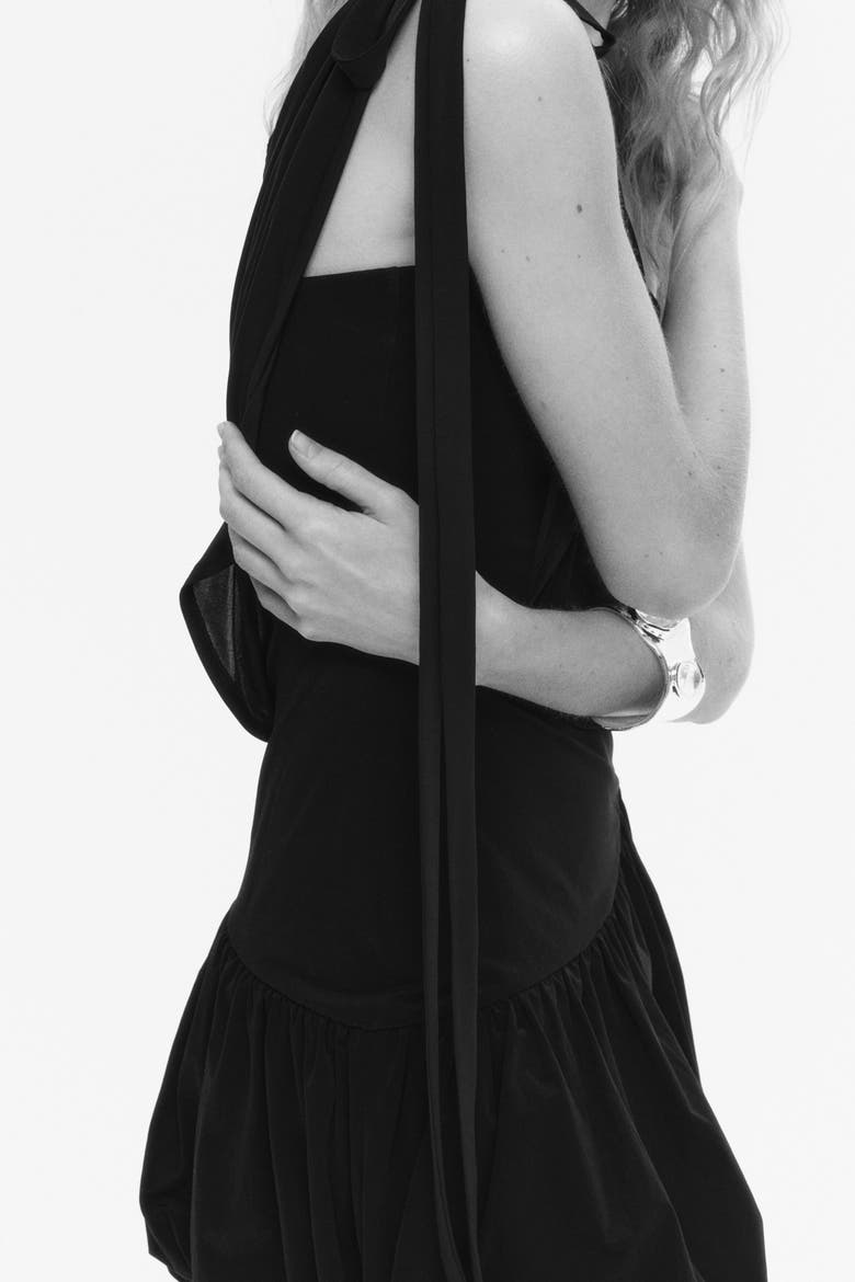 Draped One-shoulder Dress, Alternate, color, Black