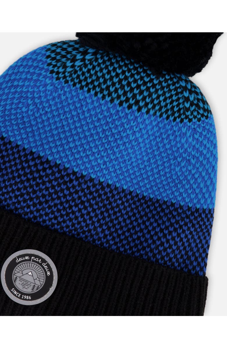Deux par Deux Winter Knit Hat with Pompom and Lining, Alternate, color, Black And Blue