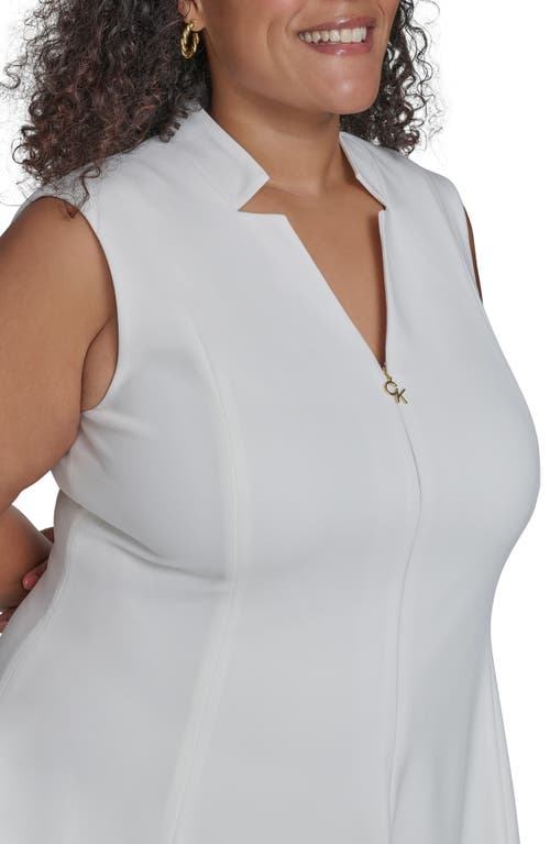 Calvin Klein Logo Zip Scuba Crepe Dress In Cream