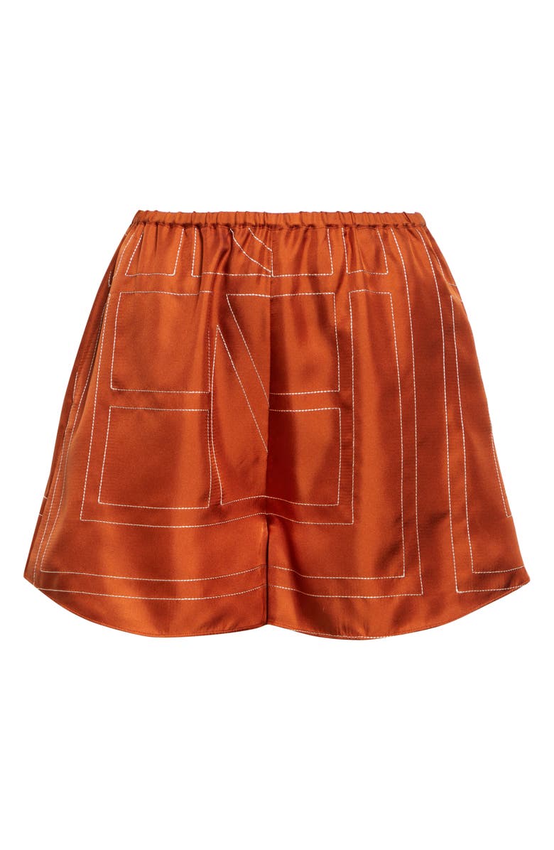 TOTEME Monogram Embroidered Silk Shorts, Alternate, color, Terracotta