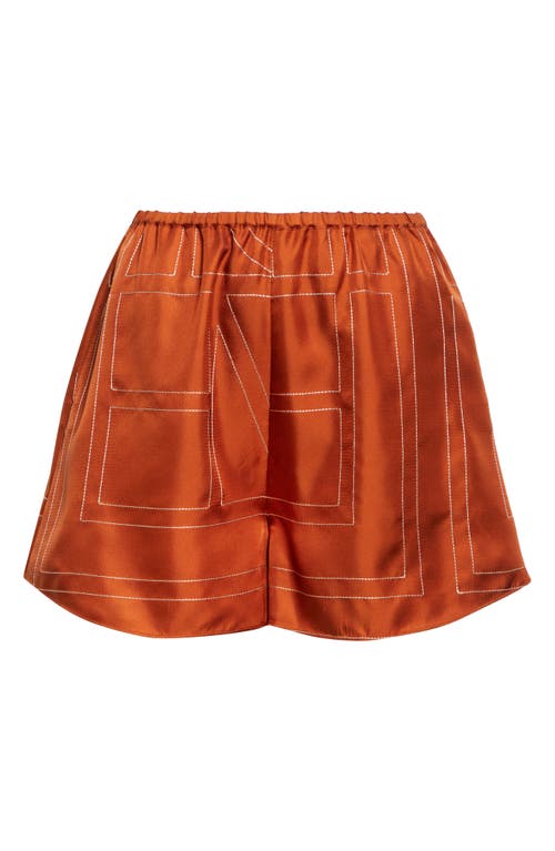 Totême Womens Terracotta Embroidered Monogram Embroidered Silk Pyjama Shorts