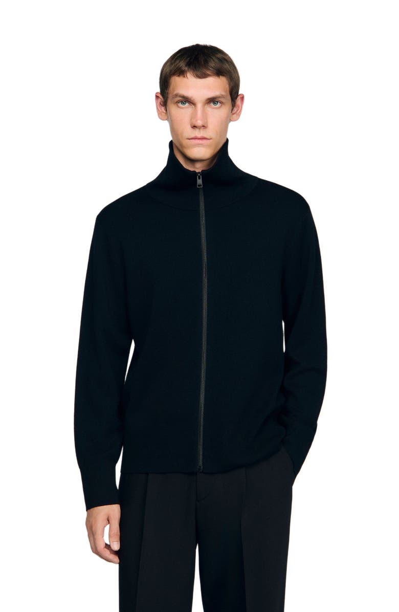 SANDRO Zip-up wool cardigan, Main, color, Black