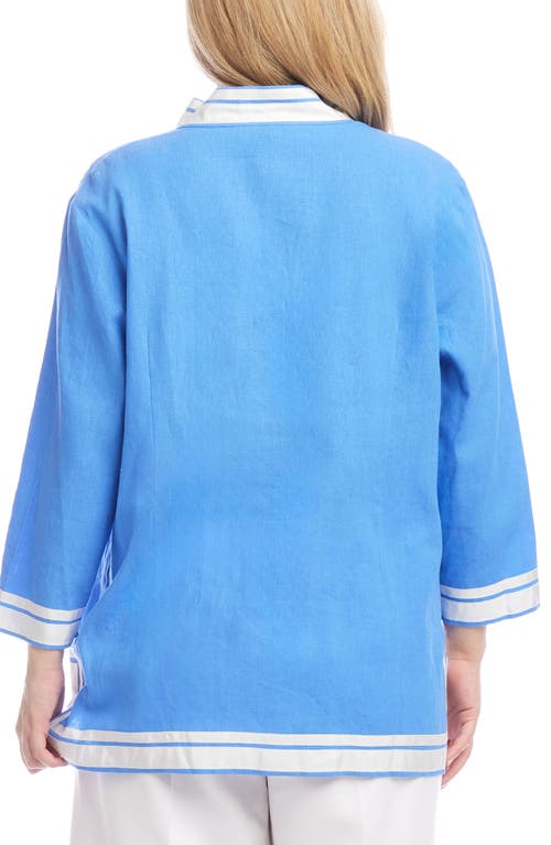 Karen Kane The St. Tropez Linen Blend Tunic Top In Blue