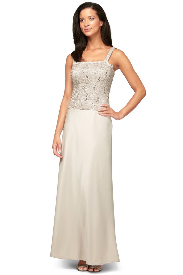Sequin Lace & Satin Gown with Jacket, Alternate, color, TAUPE