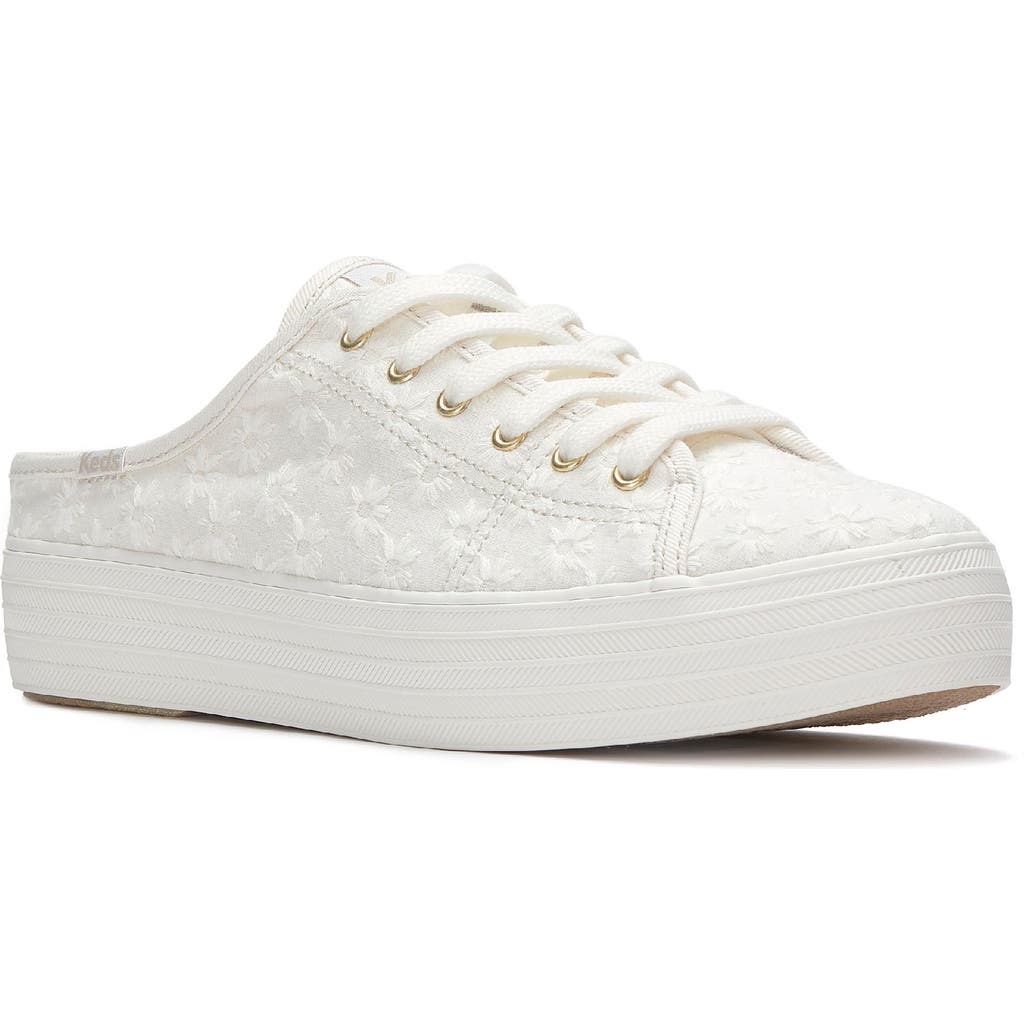 Keds Women's Triple Kick Mule Starburst Eyelet Slip On Canvas Sneakers In Snow White