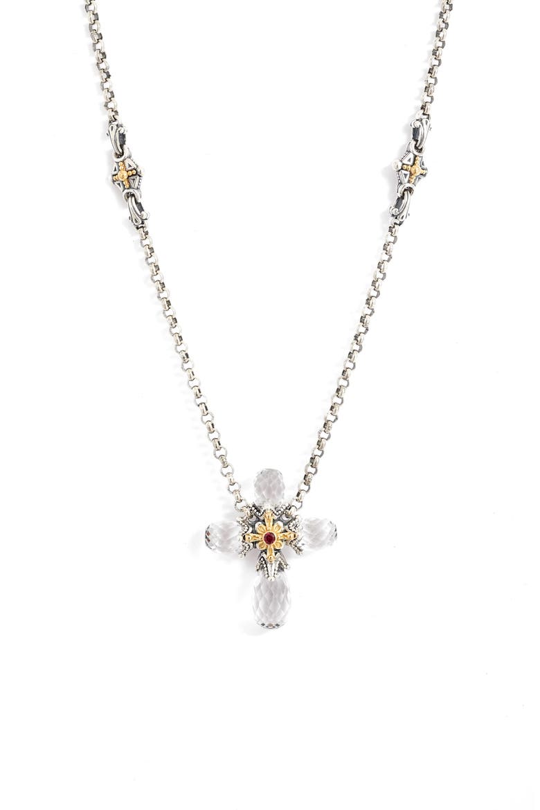 Pythia Faceted Crystal Cross Pendant Necklace, Main, color, SILVER/ CRYSTAL