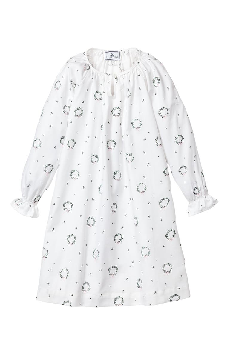 Petite Plume Kids' Delphine Somerset Wreath Cotton Blend Nightgown, Main, color, White