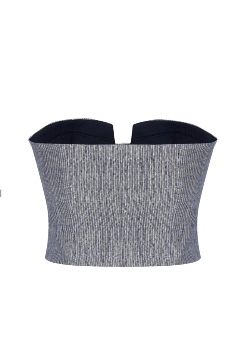 Storm Striped Linen-Blend Bustier Top, Alternate, color, Blue