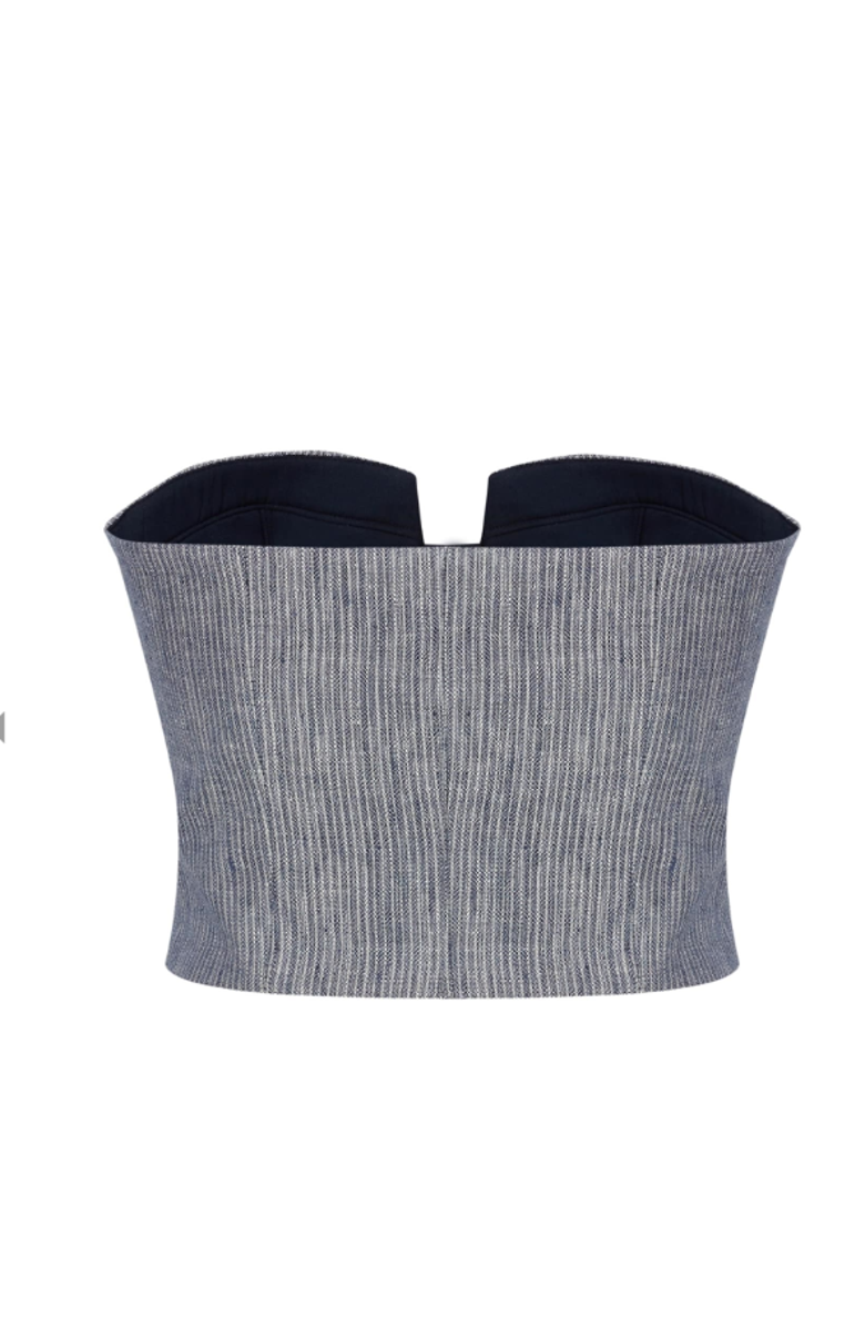 Labeca London Storm Striped Linen-Blend Bustier Top, Alternate, color, Blue