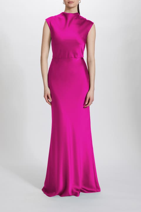 Fluid Satin Cowl Neck Dress