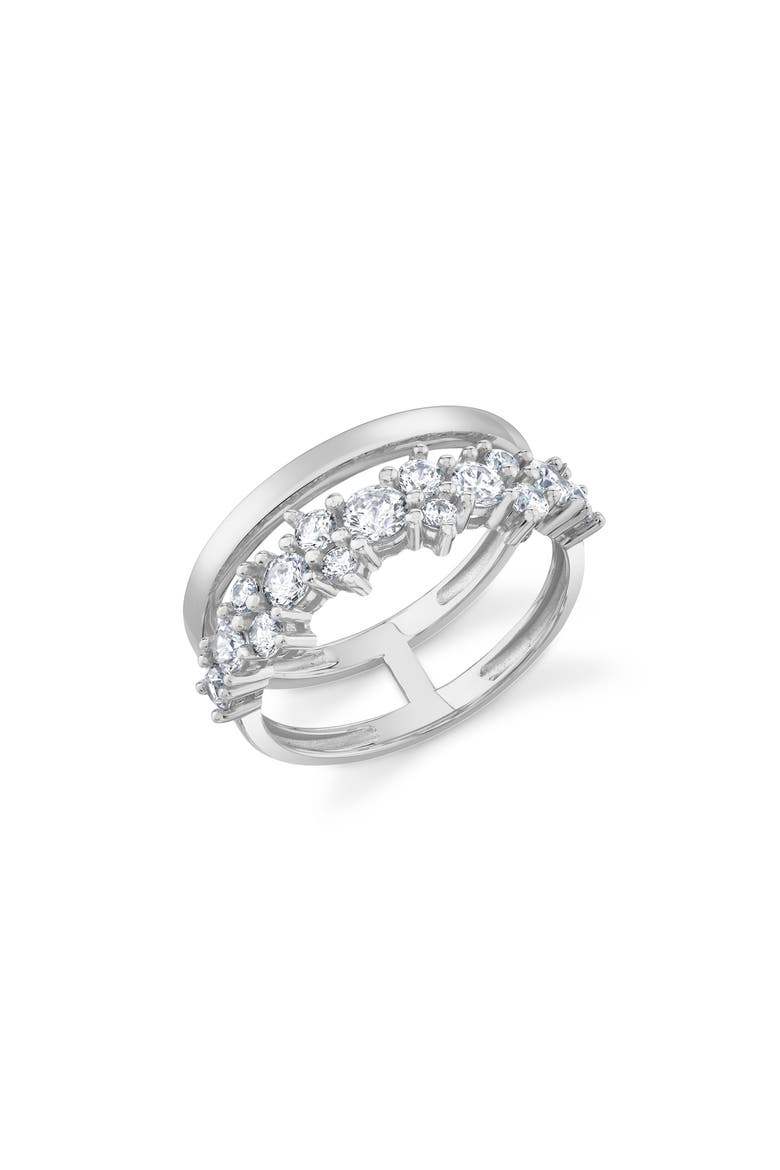 Cubic Zirconia Double Band Ring, Main, color, PURE PLATINUM / CLEAR STONE