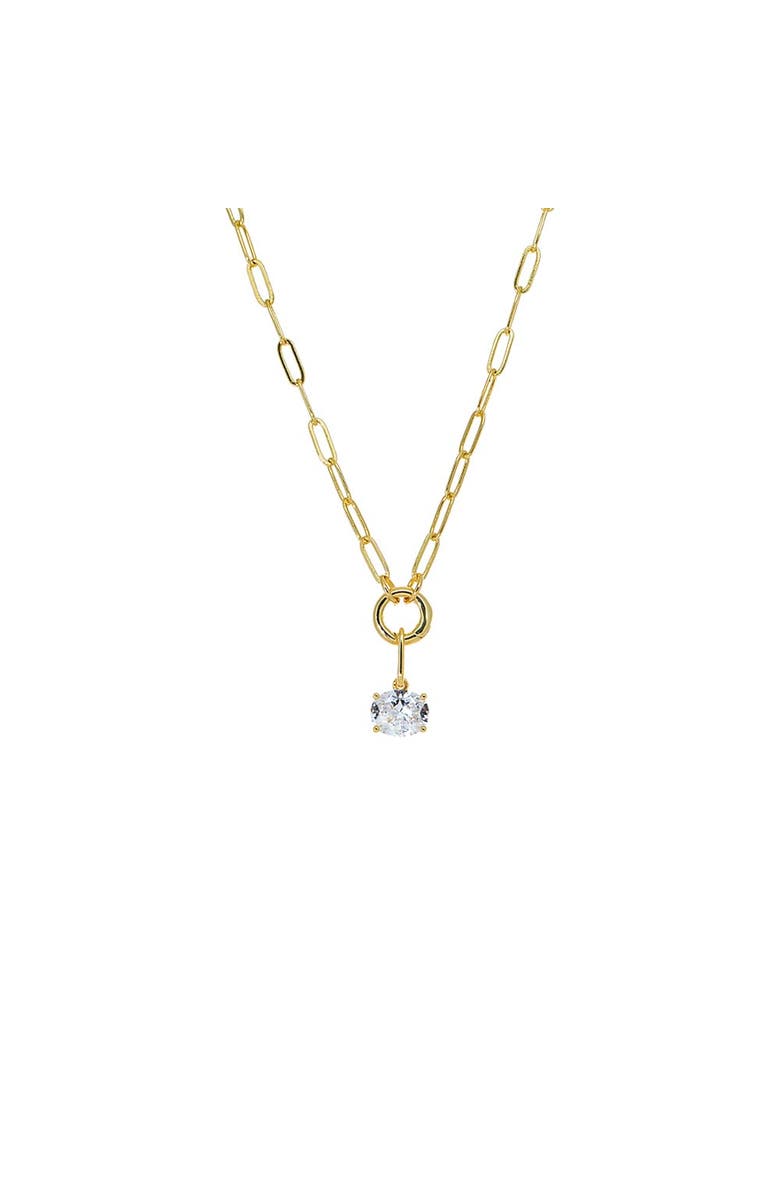 BY ADINA EDEN Colored CZ Oval Charm 
Paperclip Clicker Toggle Link Necklace, Main, color, Gold - 18 Inch