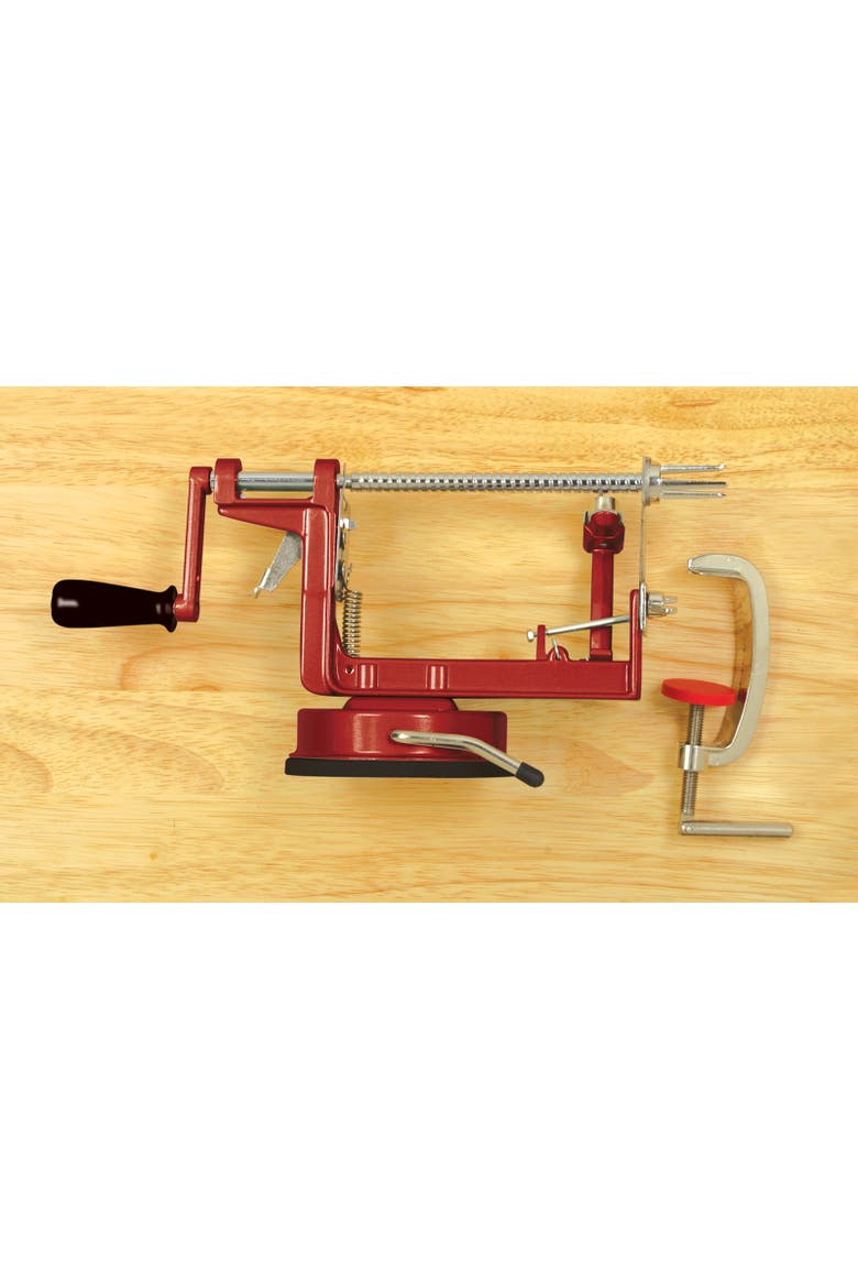 Apple-Master Parer, Slicer & Corer With Vacuum Base and Clamp for Rough Surfaces, Alternate, color, Red