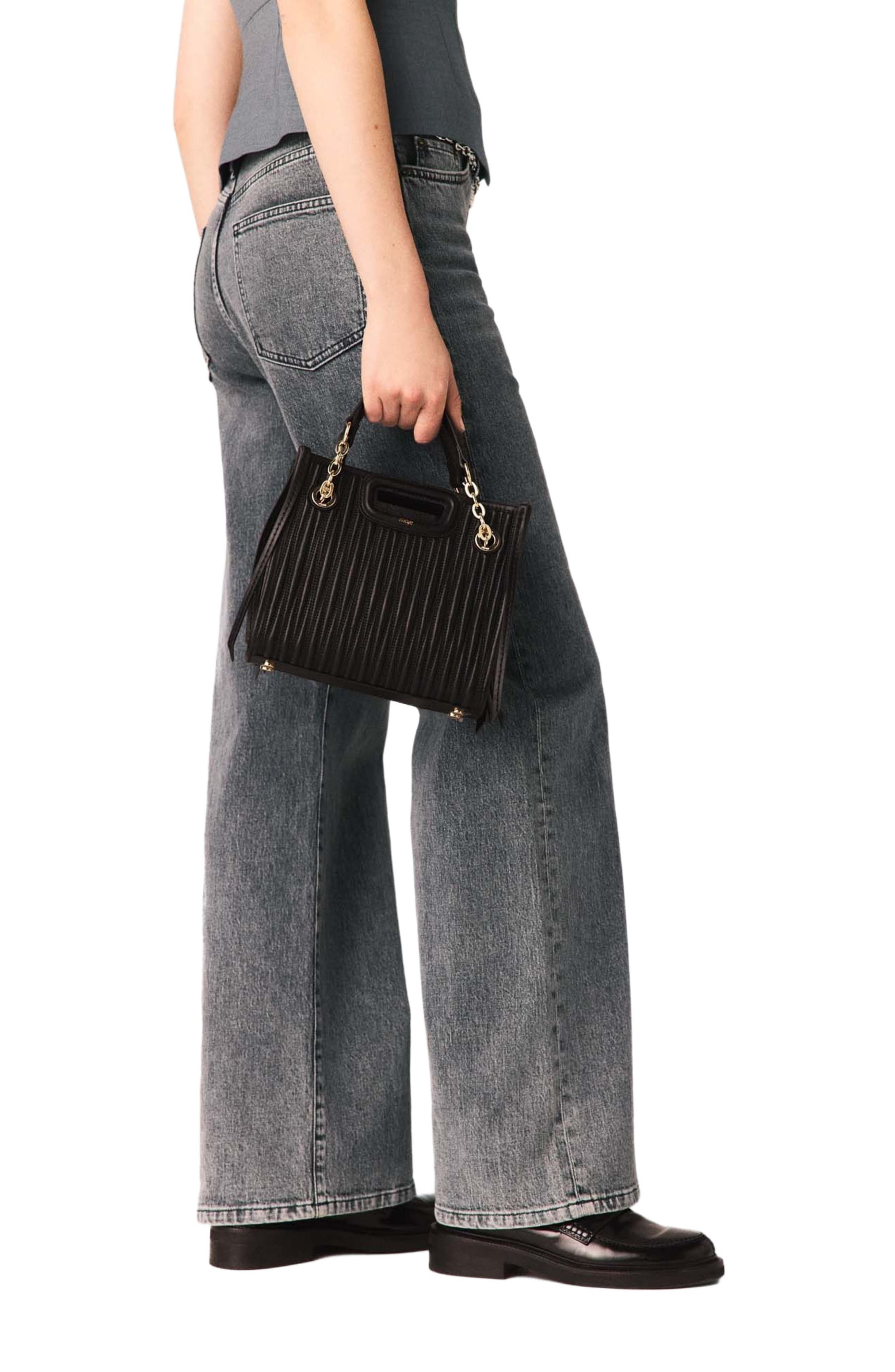 maje Mini quilted leather tote bag, Alternate, color, Black